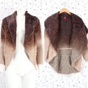 Fuzzy Ombre Cardigan Sweater Brown